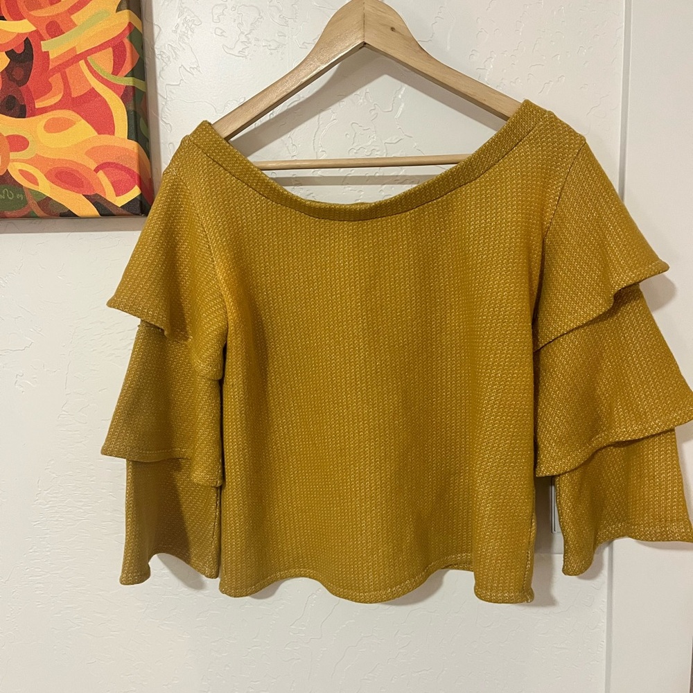 THML Yellow Knit Top with Bell Sleeves